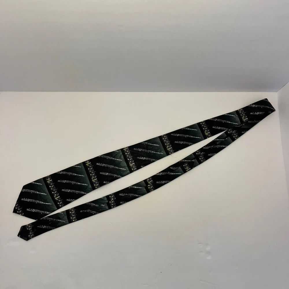 Steven Harris Hand Made Men's Necktie Black,Gold,Silver. Music Notes/Instrument.